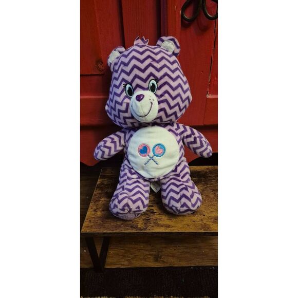 2017 Care Bear Share Bear Lollipop Purple Chevron 12" Plush Toy Stuffed Animal - Picture 1 of 2